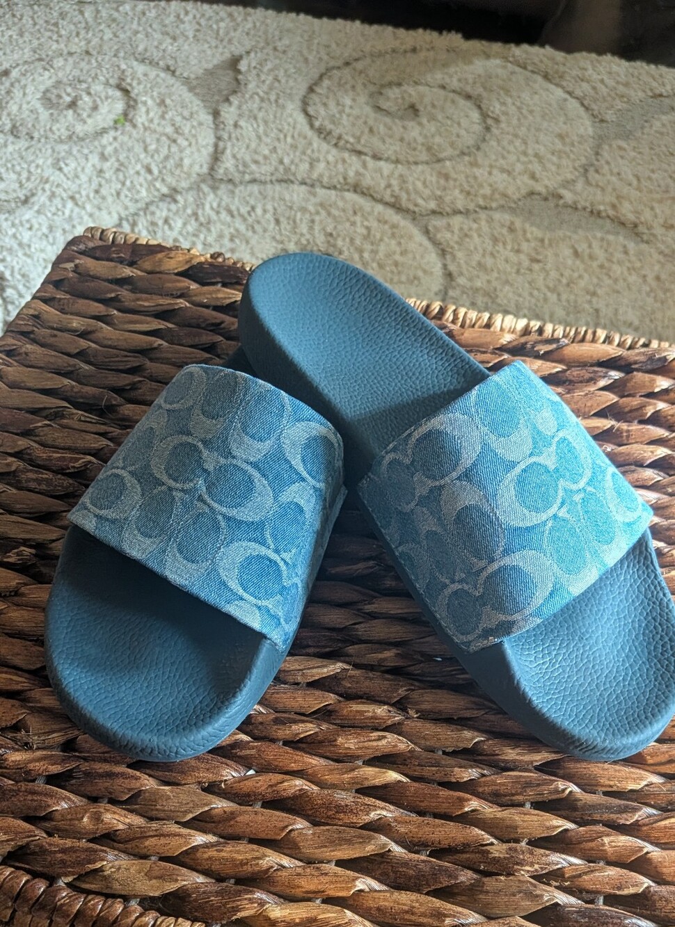 ​Coach Signature Blue Denim Slide Sandals Pool Shoes Size 10 / EUR 41
